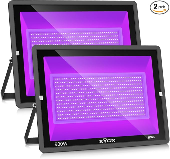 2 Pack 900W LED Black Lights Outdoor, 395nm to 410nm Big Flood Blacklight with Plug,IP66 Waterproof for Glow in The Dark, Dance Party,Neon Glow,Stage Lighting, Body Paint,Fluorescent Poster