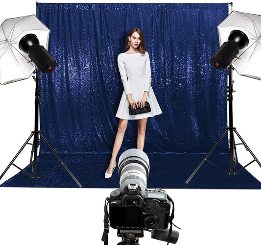 Poise3EHome 6Ft x 8Ft Navy Blue Sequin Backdrop Curtain, Glitter Thick Satin Sequin Background Drapes, Sparkly Backdrop for Weddings, Parties, Xmas, Thanksgiving Decor