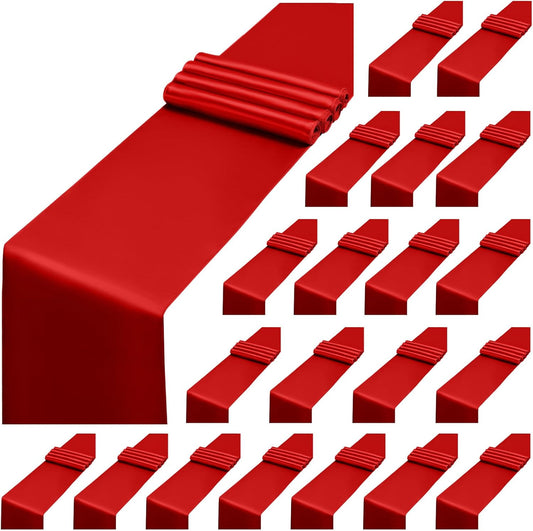 20 Pack Red Satin Table Runner,12 x 108 inch Long Premium Smooth Red Table Runners for Wedding, Banquets, Birthday, Party, Engagements,Table Runners fit Rectangle and Round Table