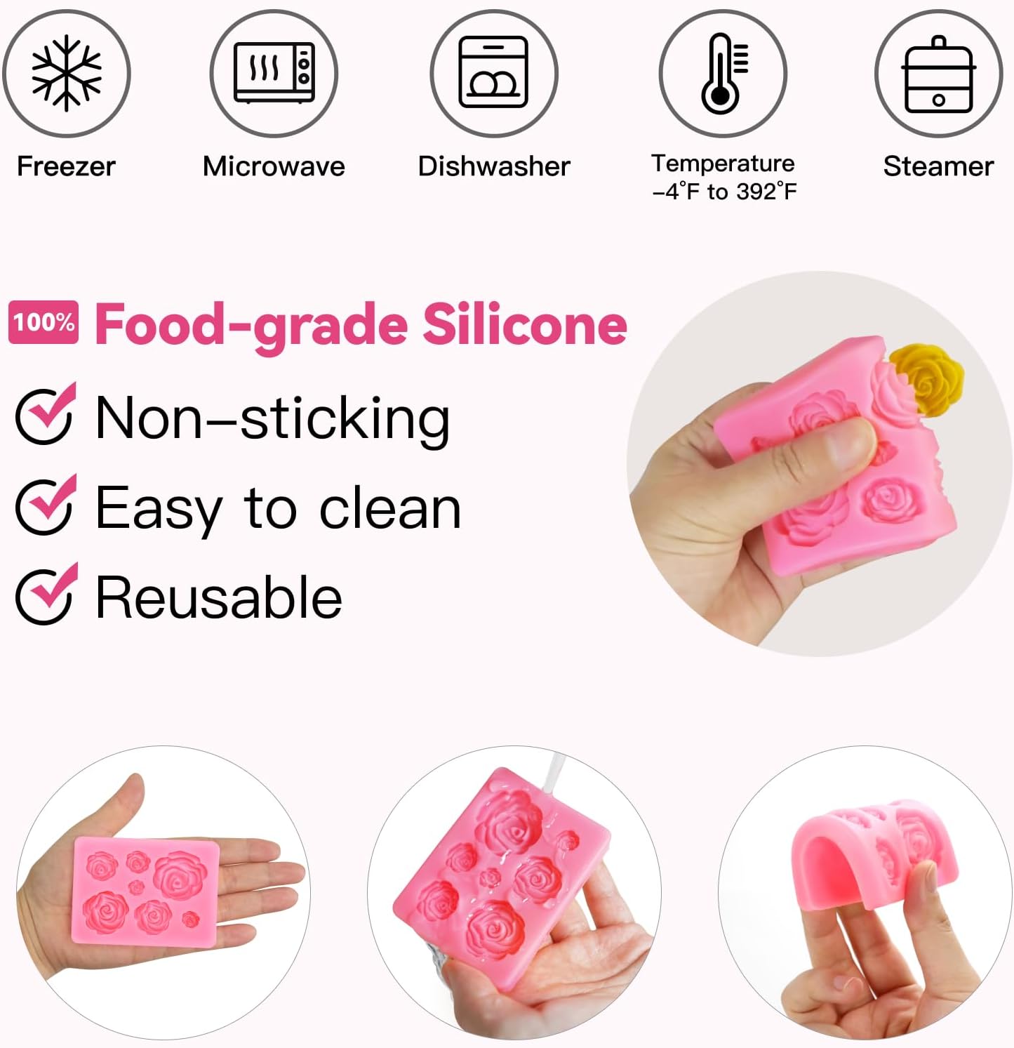 4 Pcs Rose Flower Silicone Molds, Fondant Cake Flower Mold Silicone Polymer Clay Molds Rose Clay Mold for Cupcake DIY Crafts Cake Decoration Roxjaejae