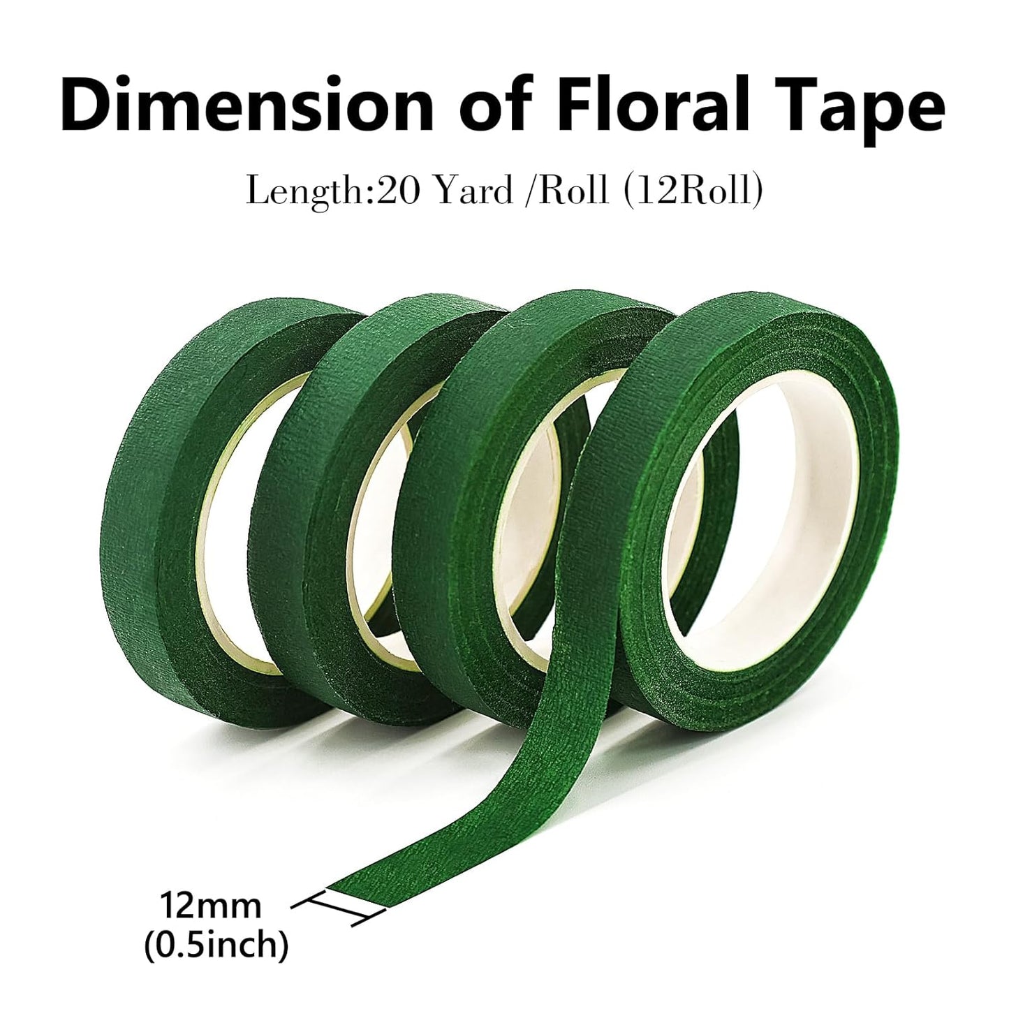 NESCCI Flower Tape,Floral Tape for Bouquets,12 Rolls of 1/2 "Wide Dark Green Flower Tape,Used for Wrapping Bouquet Stems and Flower Crafts,Wedding Bouquet (Dark Green, Size 264 Yards)