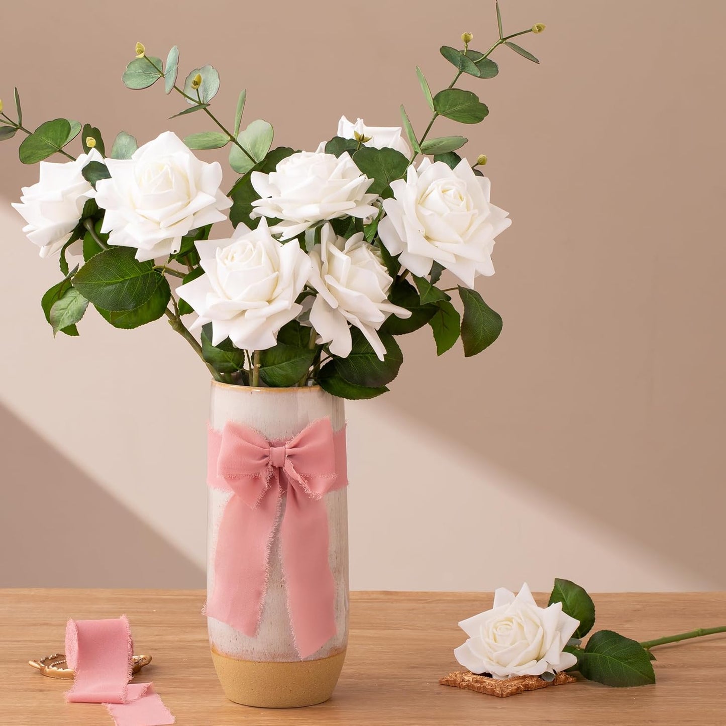 DORIS HOME 2" x21Yd Chiffon Ribbon for Flower Bouquet, Pink & Dusty Rose Fabric Ribbon for Gift Wrapping, Handmade Frayed Ribbon for Wedding/Christmas Decorations