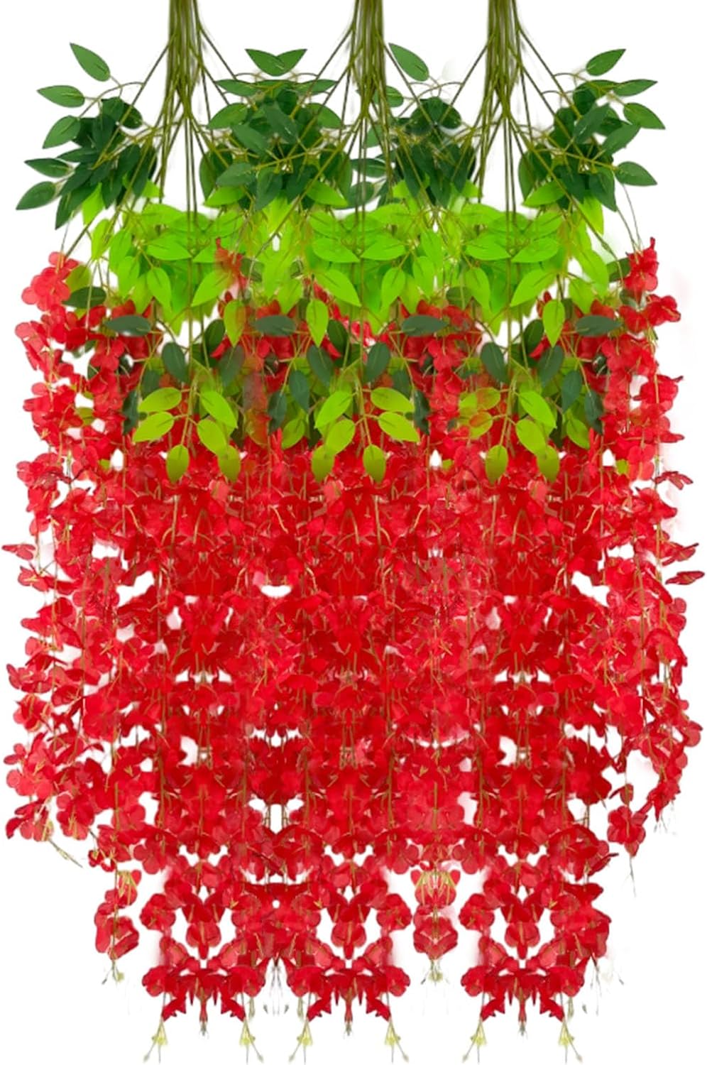 12 Pack Red Wisteria Hanging Flowers Garland, 3.77 Feet Artificial Flower Vines, Fake Wisteria, Artificial Vines Hanging Garland for Backdrop Outdoor Yard Garden Decor