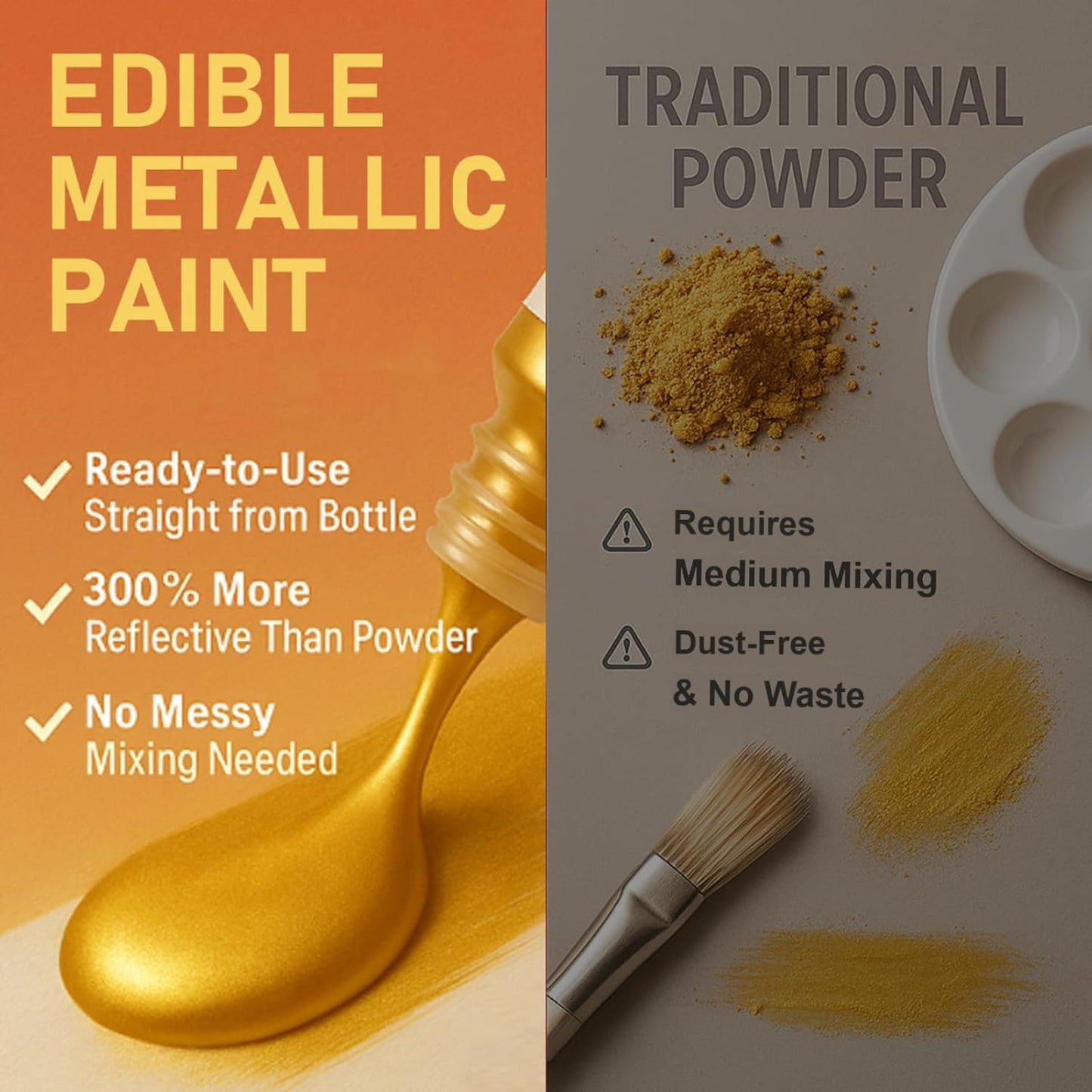 Edible Gold Metallic Paint for Baking – Food Grade Edible Gold Dust Drink Glitter for Shimmer Cake Decorating, Cookies, Cupcakes, Cocktails – 15ml Perfect for Holidays, Wedding, Birthday Decorating