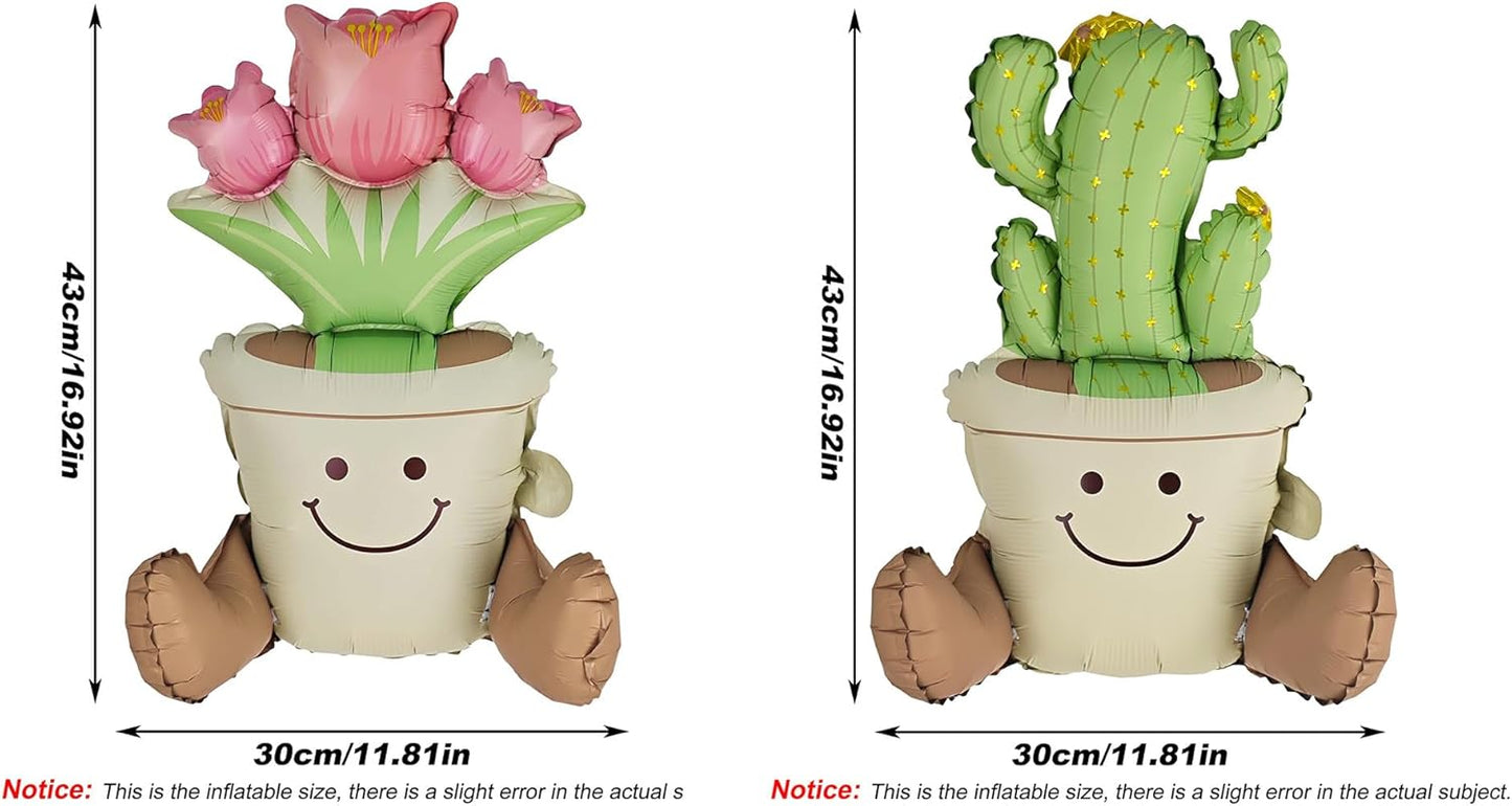 Matte cactus And Tulip potted Balloons Set 2PCS Floral Foil balloons for Cactus and Tulip Themed Party Decorations Fiesta Balloons Mexican Party Baby Shower Birthday Wedding Decorations