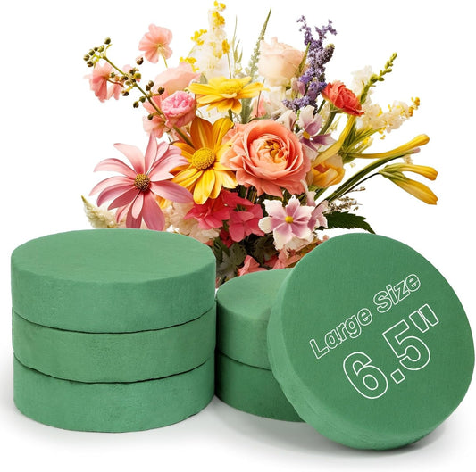 6 Pcs Round Floral Foam Blocks for Flower Arrangements (Diameter6.5”) Large Wet and Dry Green Flower Florist Foam Round for Fresh and Artificial Flowers, Plant Decorations