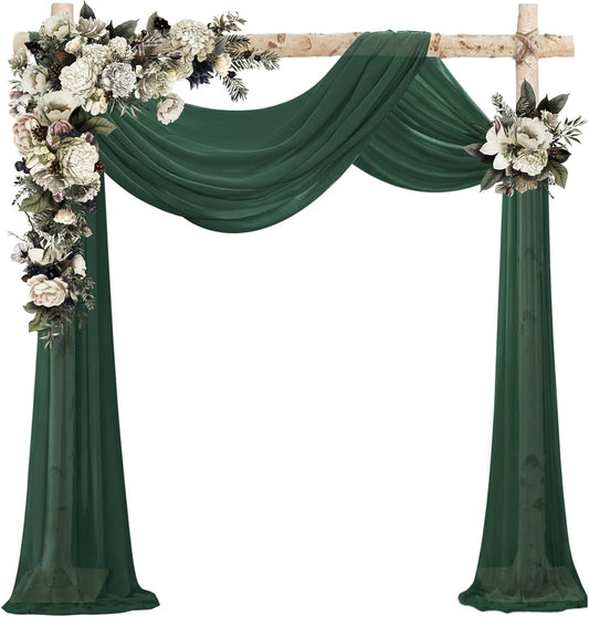 VOK Dark Green Wedding Arch Draping Fabric Chiffon Fabric, 29in x 18Ft 2 Panels Sheer Chiffon Outdoor Curtain for Wedding Ceremony Birthday Party Decoration (Dark Green,2 Panel)