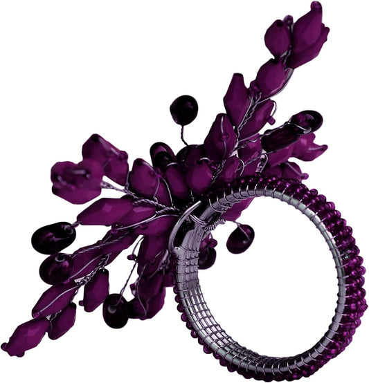 Napkin Rings Set of 12 for Dining Table Decoration Parties Everyday Metal Napkin Holder Leaf Purple (Pack of 12)