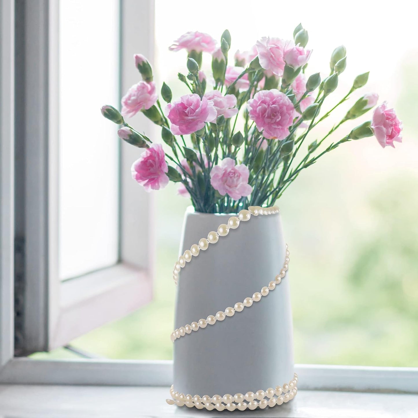 10mm Pearl Garland Half-Round 11 Yards Flat Craft Pearls Bead String Roll Strand for Wedding Party Christmas Tree Decoration (Ivory)