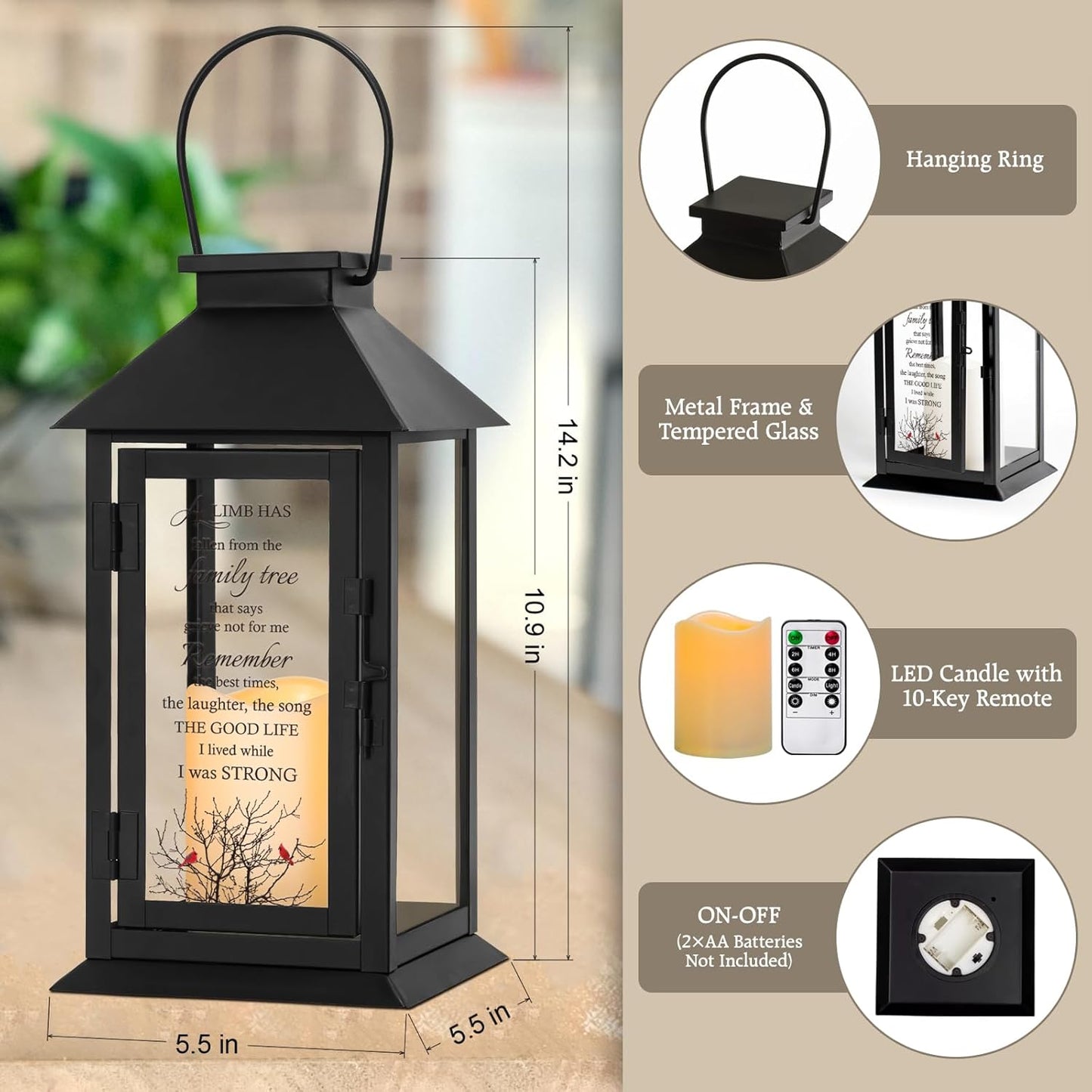 Memorial Lantern Bereavement Gifts in Memory of Loved One Remembrance Sympathy Gifts for Loss of Mother or Father with LED Candle and Remote