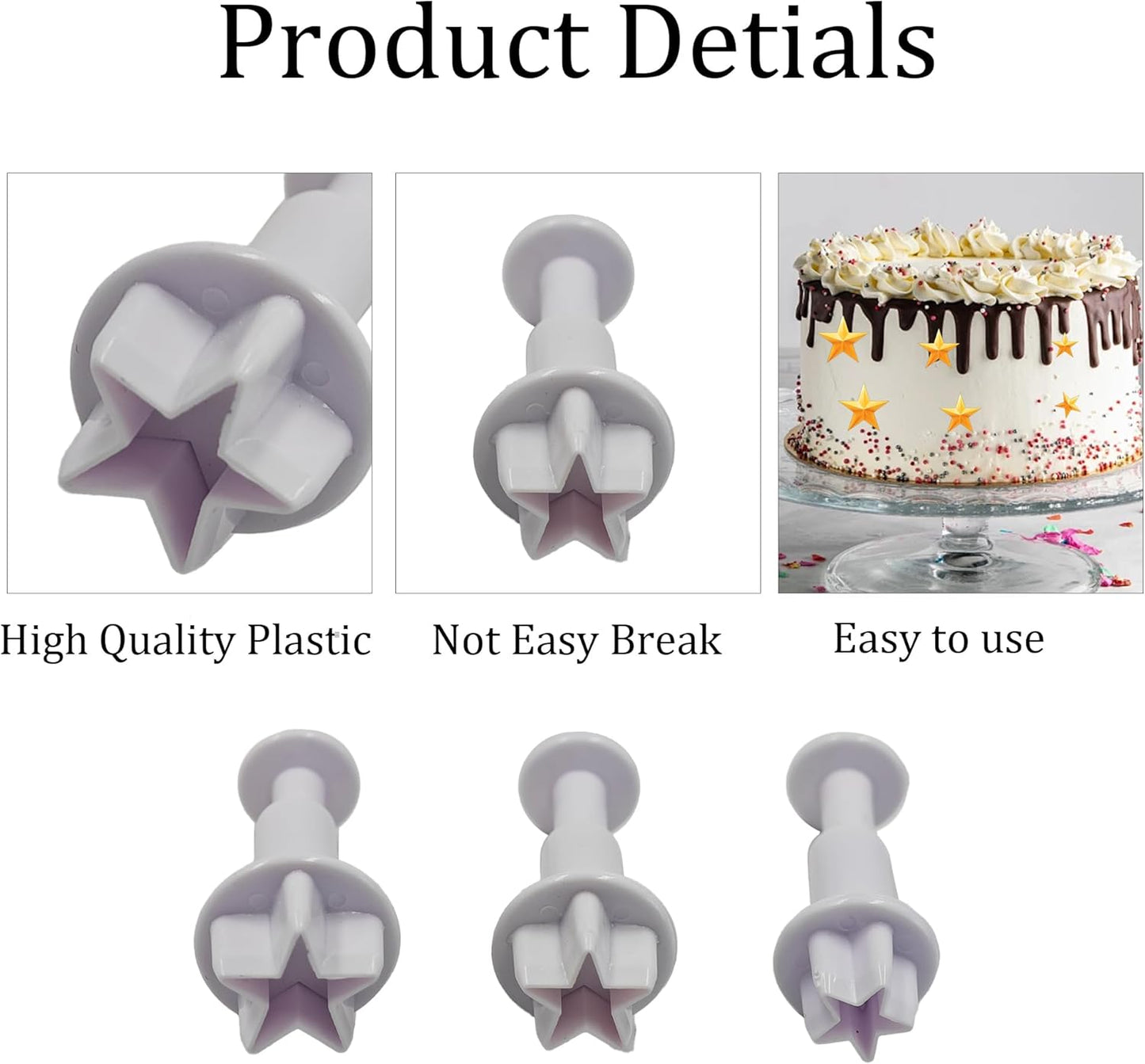 pson 3Pcs Plunger Cookie Cutter Set, Mini Plastic Biscuit Molds for Cake Decorating, Baking, Fondant, and DIY Crafts(Star)
