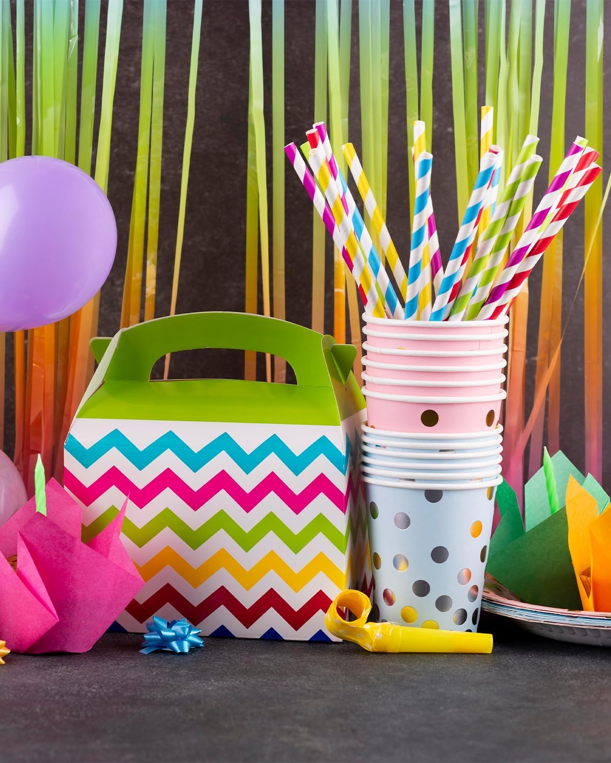 qiqee 200-pack Multi Stripe Rainbow Drinking Paper Straws Disposable Straws Bulk (20-Multi Color)