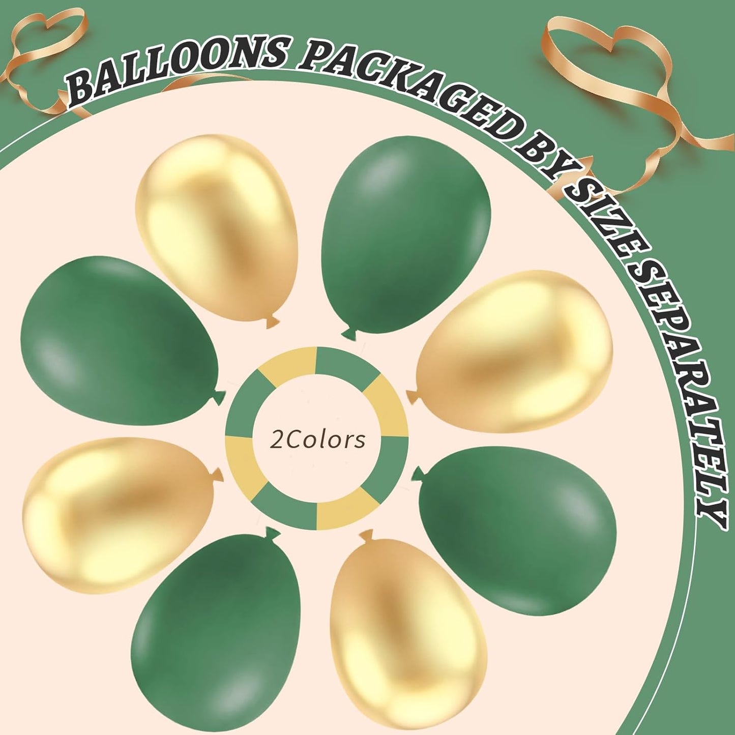 412Pcs Green and Gold Balloon Arch Kit, 18 12 10 5 Inch Different Size Latex Balloons Dark Green and Gold Party Balloons for Birthday Graduation Jungle Party Decorations