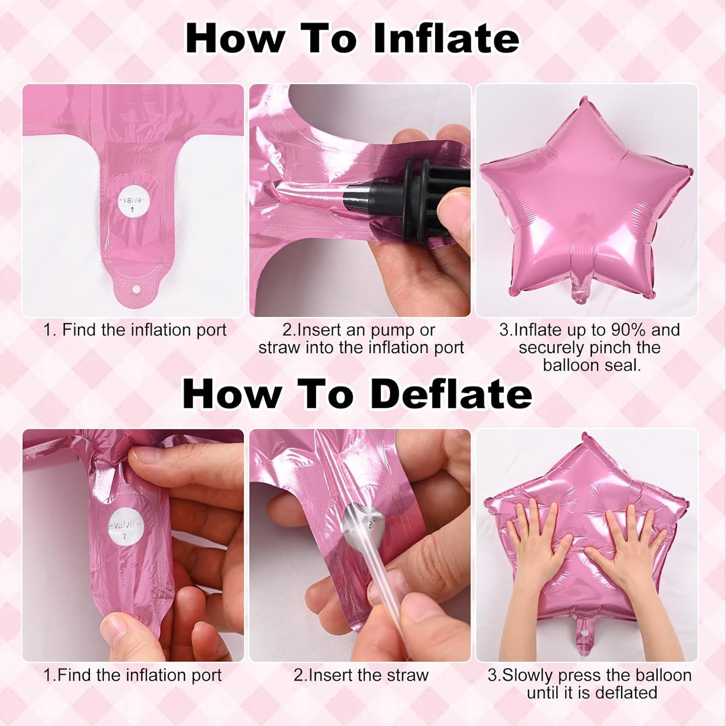 Hot Pink Balloons Pink Heart Star Balloon as Pink Birthday Decorations, Metallic Magenta Light Baby Pink Balloons 18 inch Clear Confetti Heart Star Mylar Shape Foil Balloon as Princess Kid Party Decor