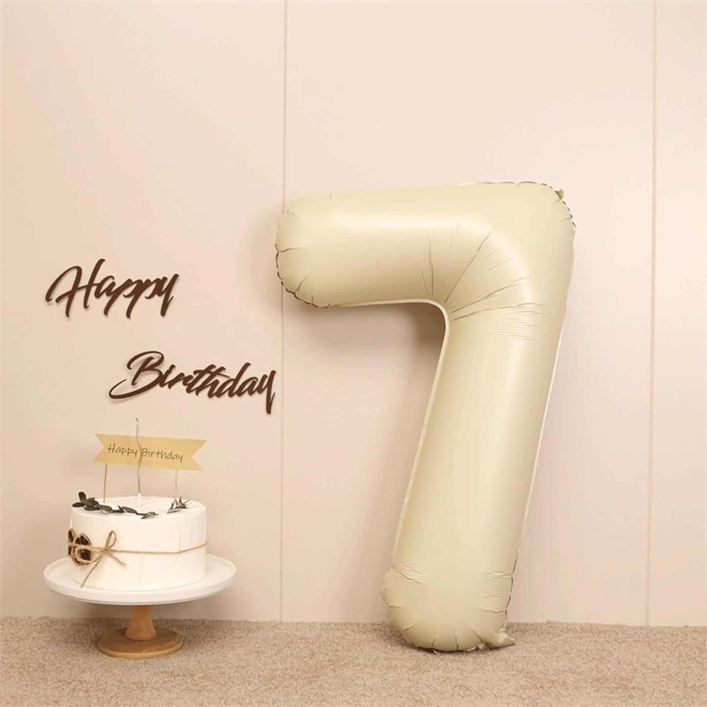 40 Inch Cream White Number 7 Balloon Mylar Big Foil Helium Number 17 27 77 Balloon for Party Decorations,Digital Birthday Party Wedding Decorations, Boy Baby Shower Decorations (Cream No 7)