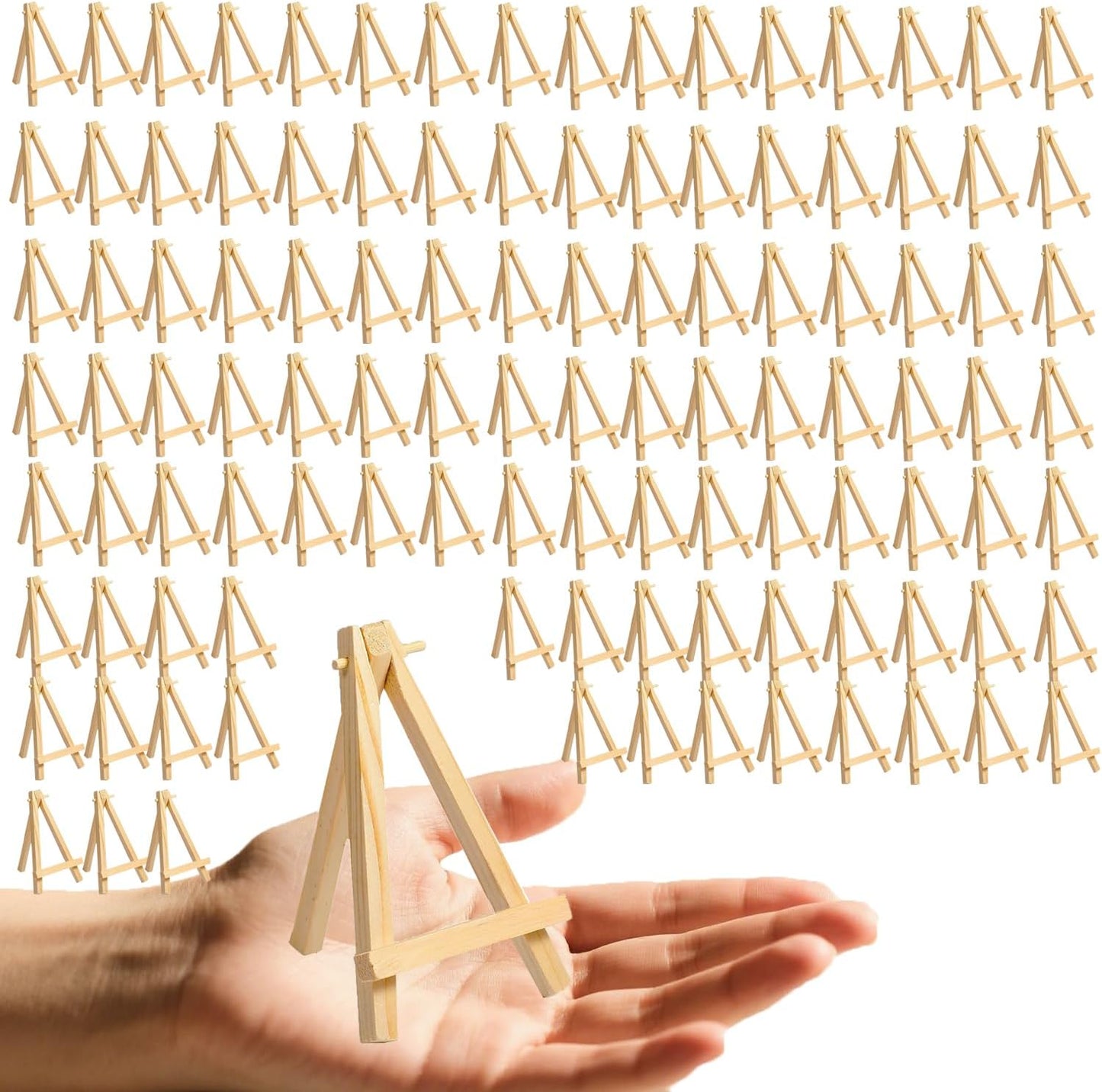 110Pcs Mini Wood Easel Stands - 5 Inch Small Wooden Display Easels for Artist Crafts, Business Cards, Photos, Paintings & Gifts (Tabletop Tripod Holder)
