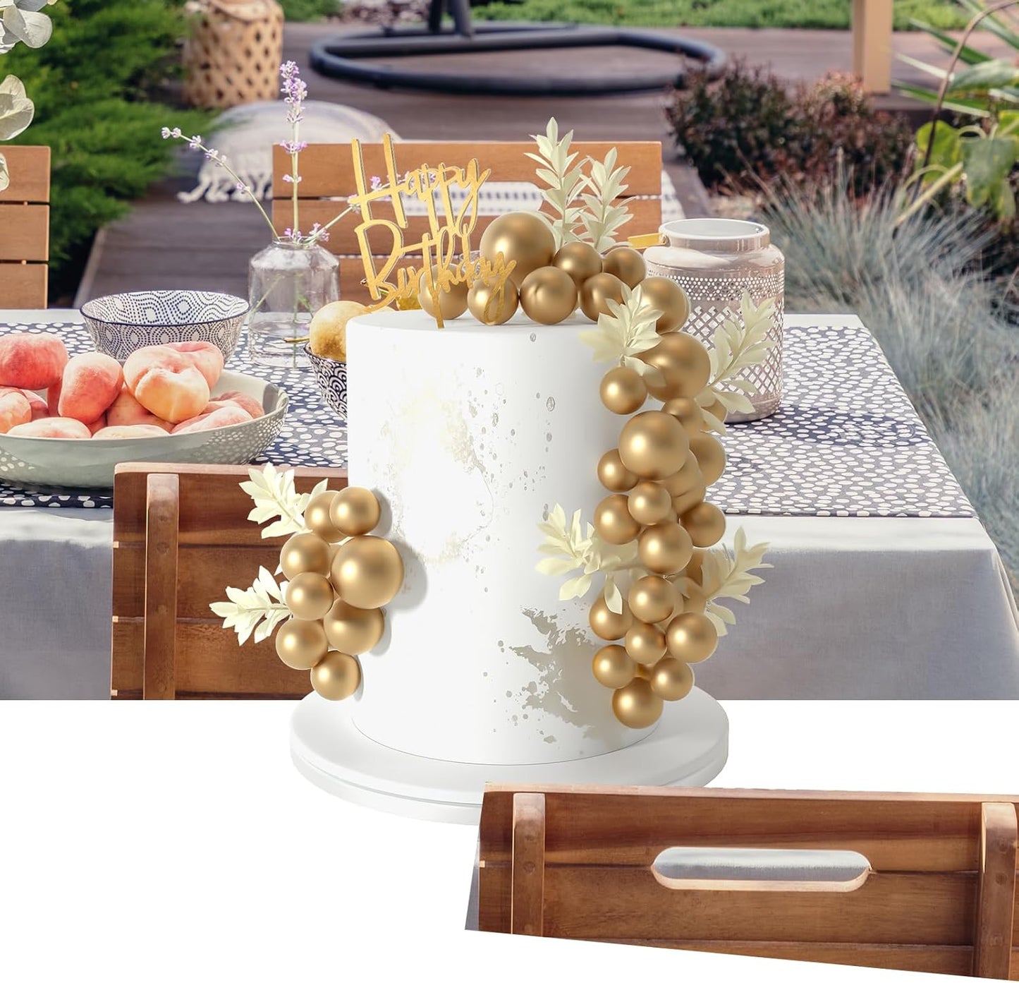 MIAHART Ball Cake Toppers Boho Grass Cake Topper Ball Cake Insert Decoration for Birthday Wedding Baby Shower Party Decorations Boho Themed Party Supplies (Gold)