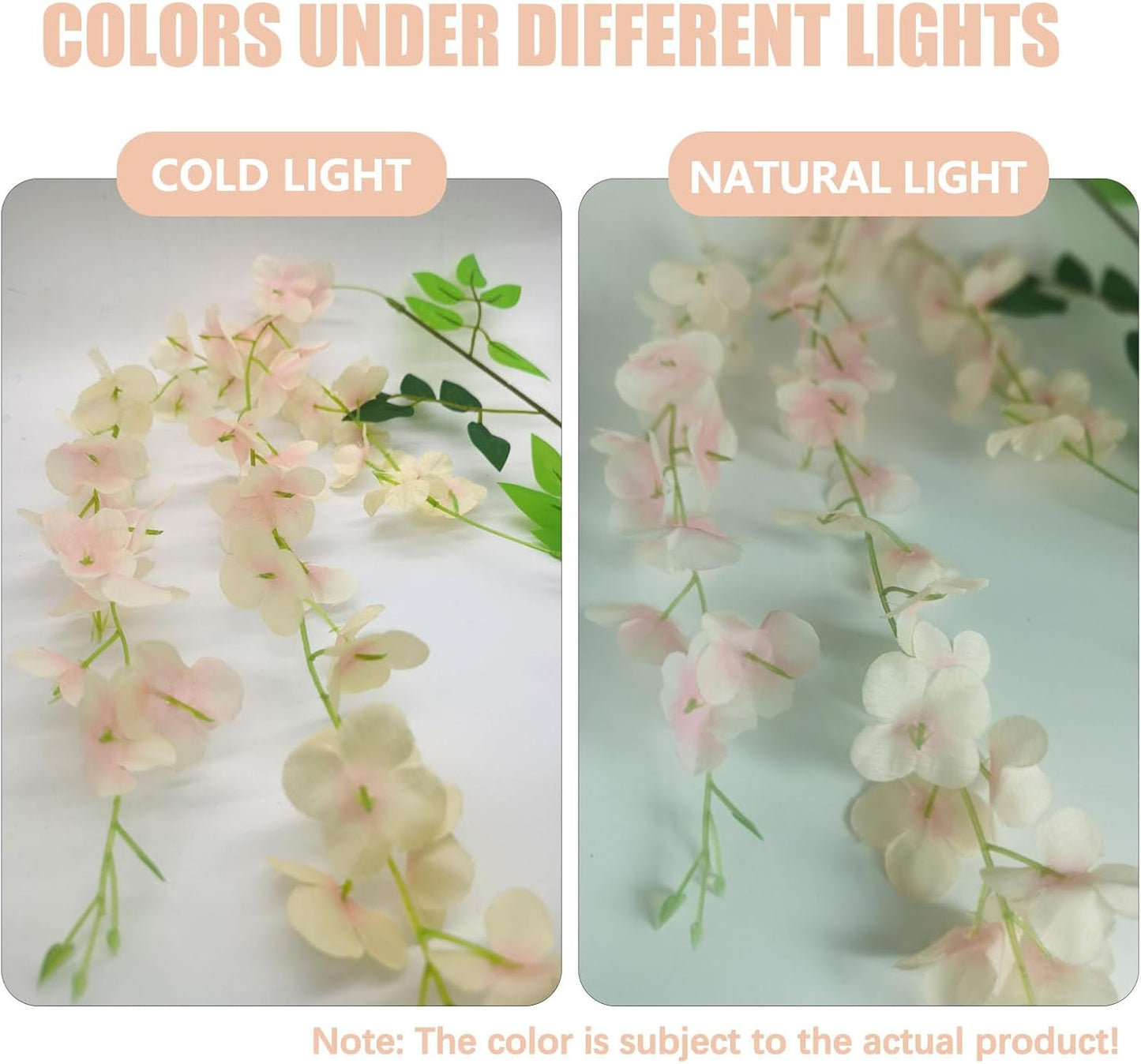 24 Pack Champagne Pink Wisteria Hanging Flowers, 3.44 Ft Fake Hanging Flowers, Artificial Wisteria Garland Vines for Wedding Room Backdrop Outdoor Patio Garden Decoration