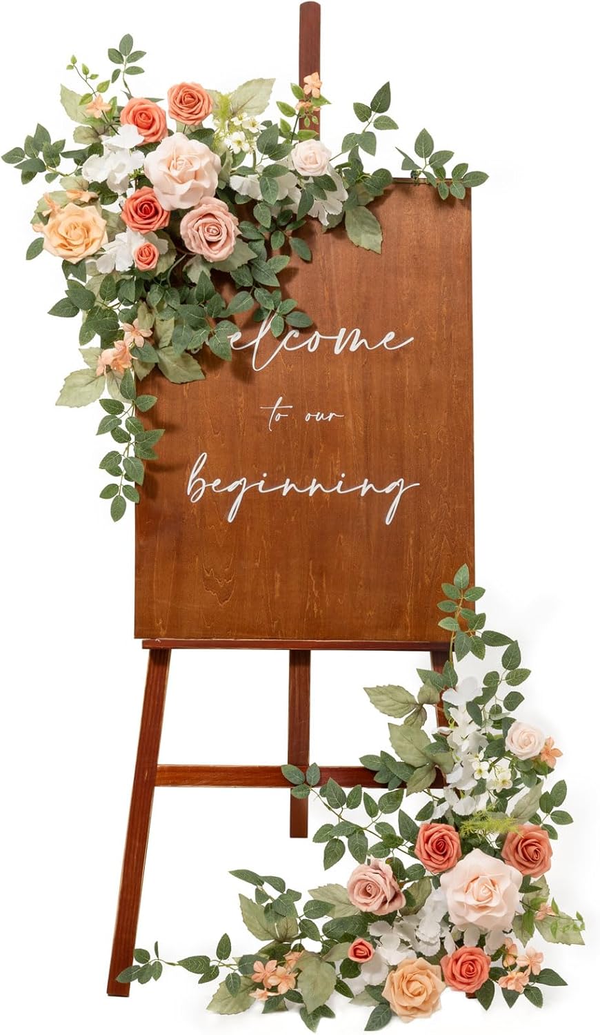 Ling's moment 2pcs Wedding Flowers Garland Artificial Floral Swag Arch Decorations Greenery Arrangements Blush & Pink Ceremony Reception Garden Easel Wall Entryway Outdoor Board(NOT Include Sign)