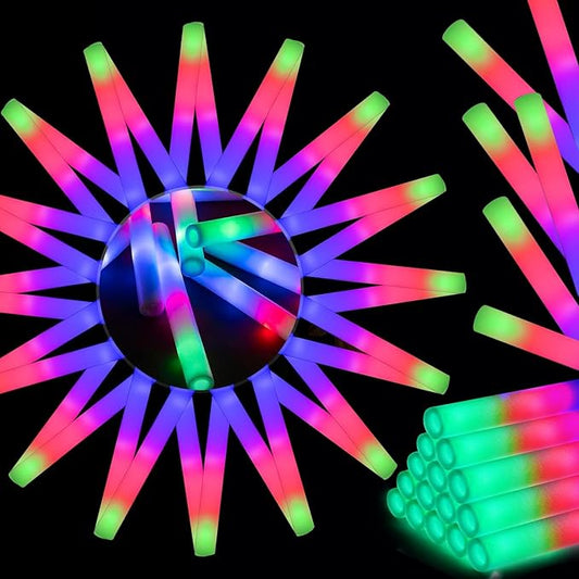 58 PCS LED Foam Glow Sticks Bulk, Glow in the Dark Party Supplies with 3 Modes Colorful Flashing, Neon Party Favors for Birthday, Wedding, Carnival, Concert, New Year Glow Sticks