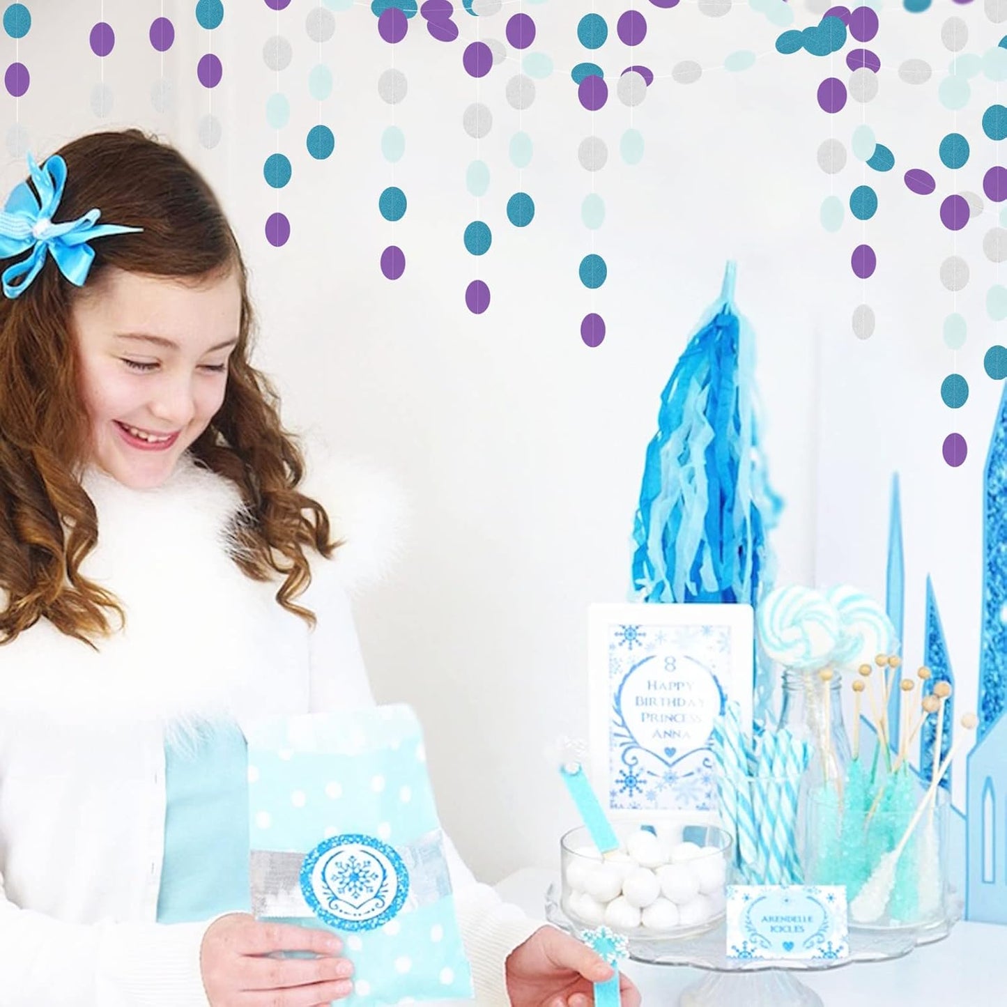 Purple-Blue Silver Frozen Christmas Party-Decorations - 30pcs Tissue Pom Poms Streamers,Winter Girl Birthday New Year Tassel Garland Banner,Wonderland Mermaid Baby Shower Wedding Supplies Decor Bunting Lasting Surprise