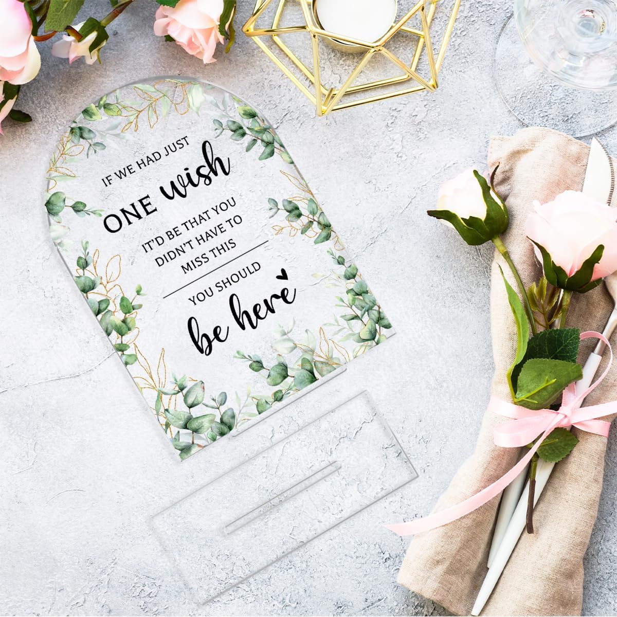 Wedding Sign Decor, You Should Be Here Sign, 5x7 Inch Arch Acrylic, Wedding Sign for Reception & Event, Bridal Shower Decorations, Wedding Table Sign Accessories for Anniversary And Party (Foliage)