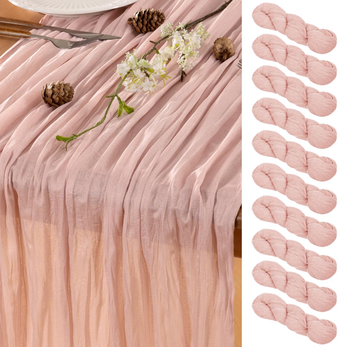 Dusty Pink Table Runner Cheesecloth Table Runner 10 Pack 10FT Farmhouse Table Runners 120 Inches Fall Table Decor Dining Room Centerpiece Wedding Boho Baby Shower Birthday
