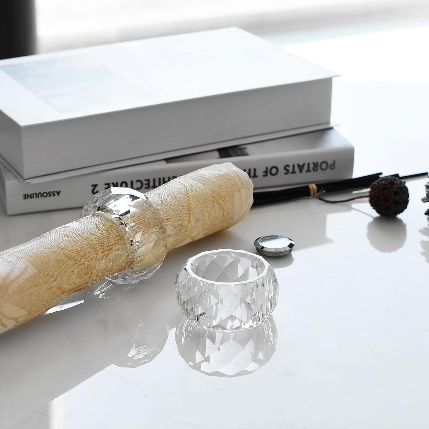 kitCom Crystal Napkin Ring Holders Set of 12, Luxury Crystal Napkin Holder Rings, Diamond-Shaped Design, Napkin Buckles for Holiday Decor, Wedding, Christmas, Dinner Table, Thanksgiving (Pack of 12)