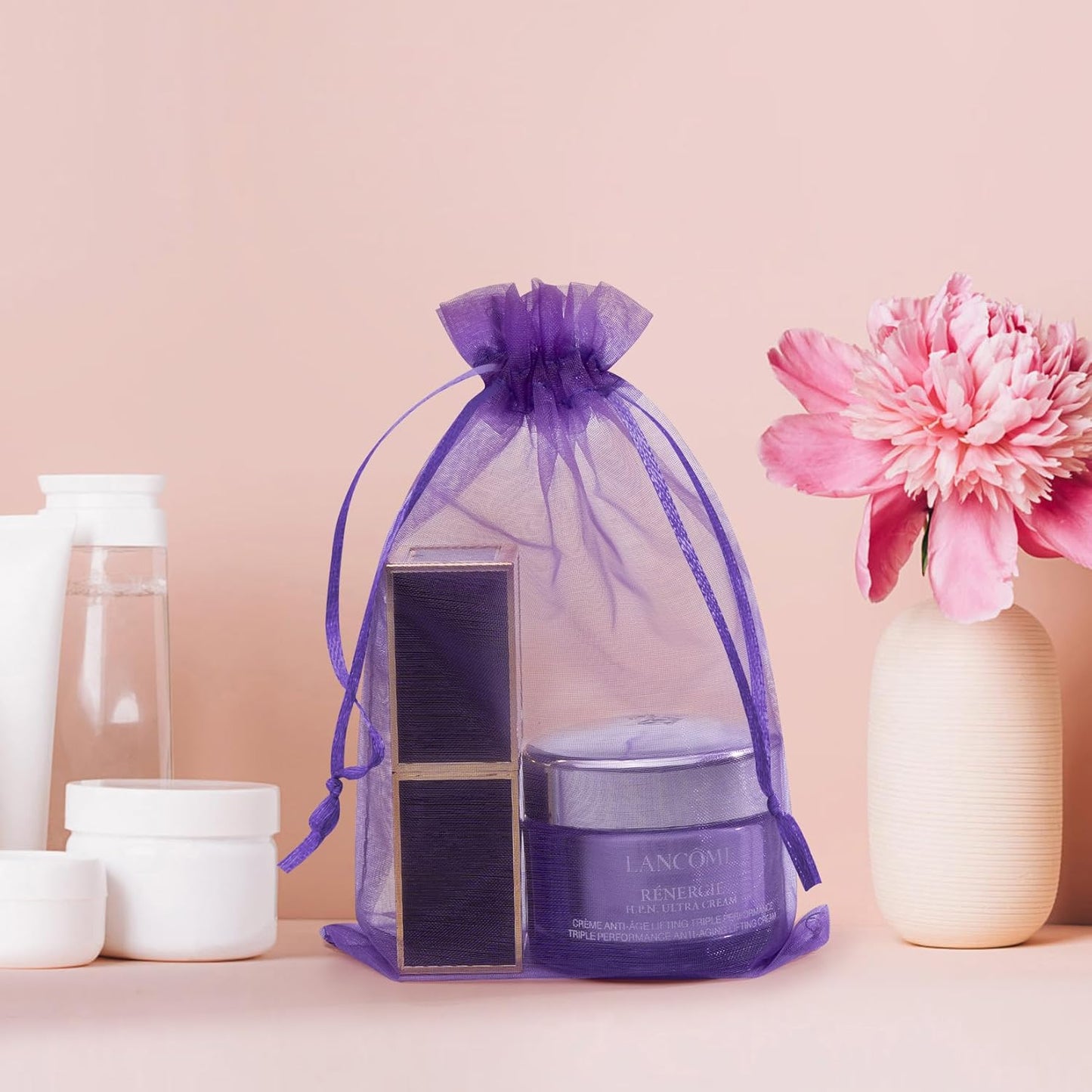 Organza Bags 6x9 Inch, 50 Pcs Premium Mesh Gift Mesh Bags Drawstring for Sachet Jewelry Party Favor (Purple)