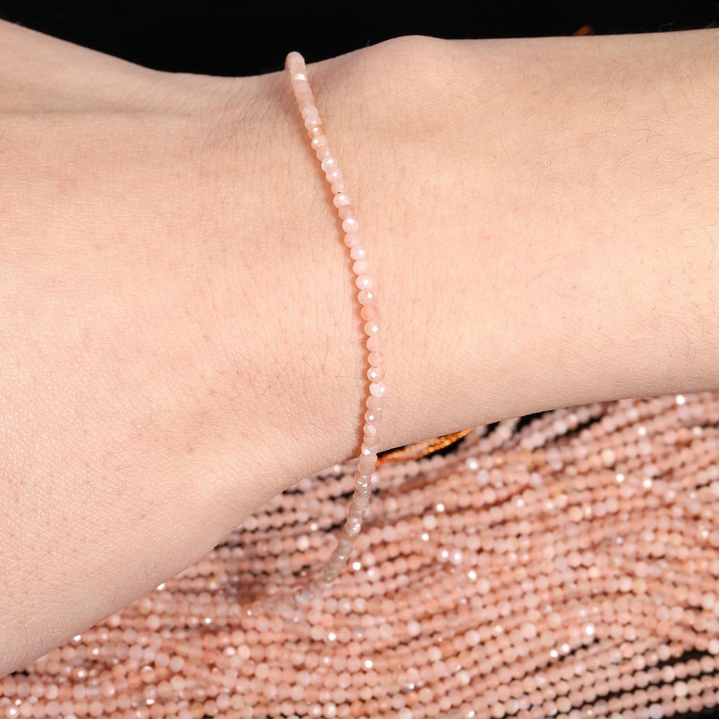 Song Xi 180pcs 2mm Natural Sunstone Gemstone Beads Faceted Round Loose Stone Beads for Jewelry Making