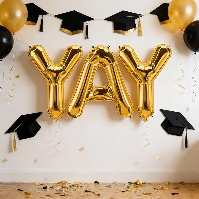 40Inch Gold YAY Balloons, Giant YAY Letter Foil Mylar Balloon Banner, Gold Congratulations Balloons for Congrats Grad Class of 2026 Graduation Birthday Engagement Wedding Baby Shower Party Decorations