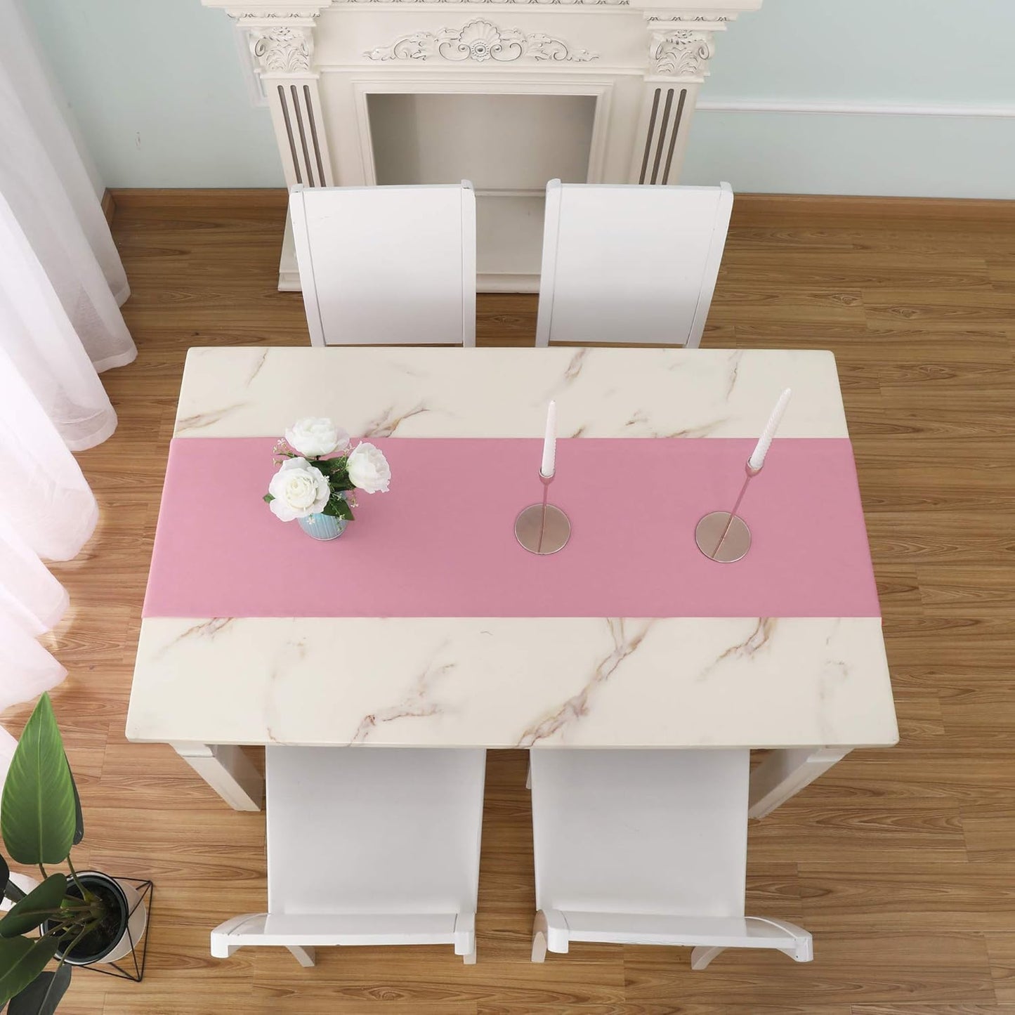 DUALIFE Valentines Day Table Runner 14x72 Inch Pink Table Runner Wedding Anniversary Party Mother's Day Table Runners Decor Hot Pink 2 Pieces