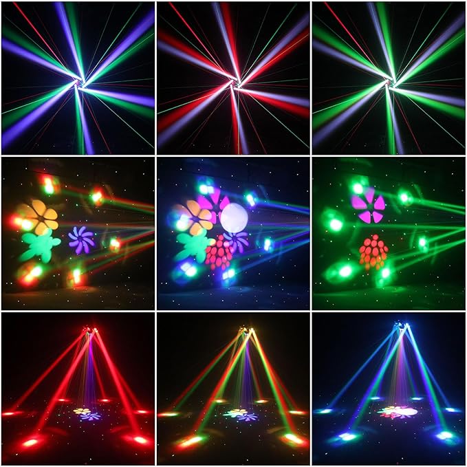 Moving Head DJ Light, 150W RGBW Party Light Remote DMX512 Control Sound Activated 6 Arms Stage Effect for DJ Stage Party Bar Disco Show Club Wedding