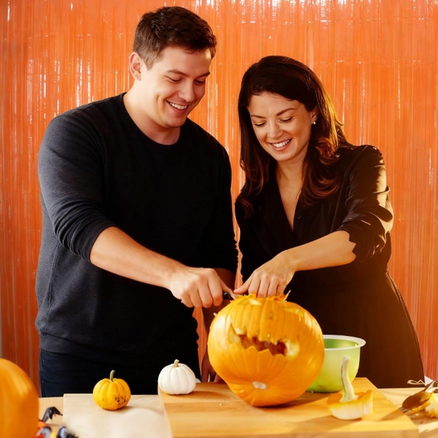 4Pack Orange Fringe Backdrop Curtains Orange Streamers for Halloween Decorations, Birthday Party Decorations