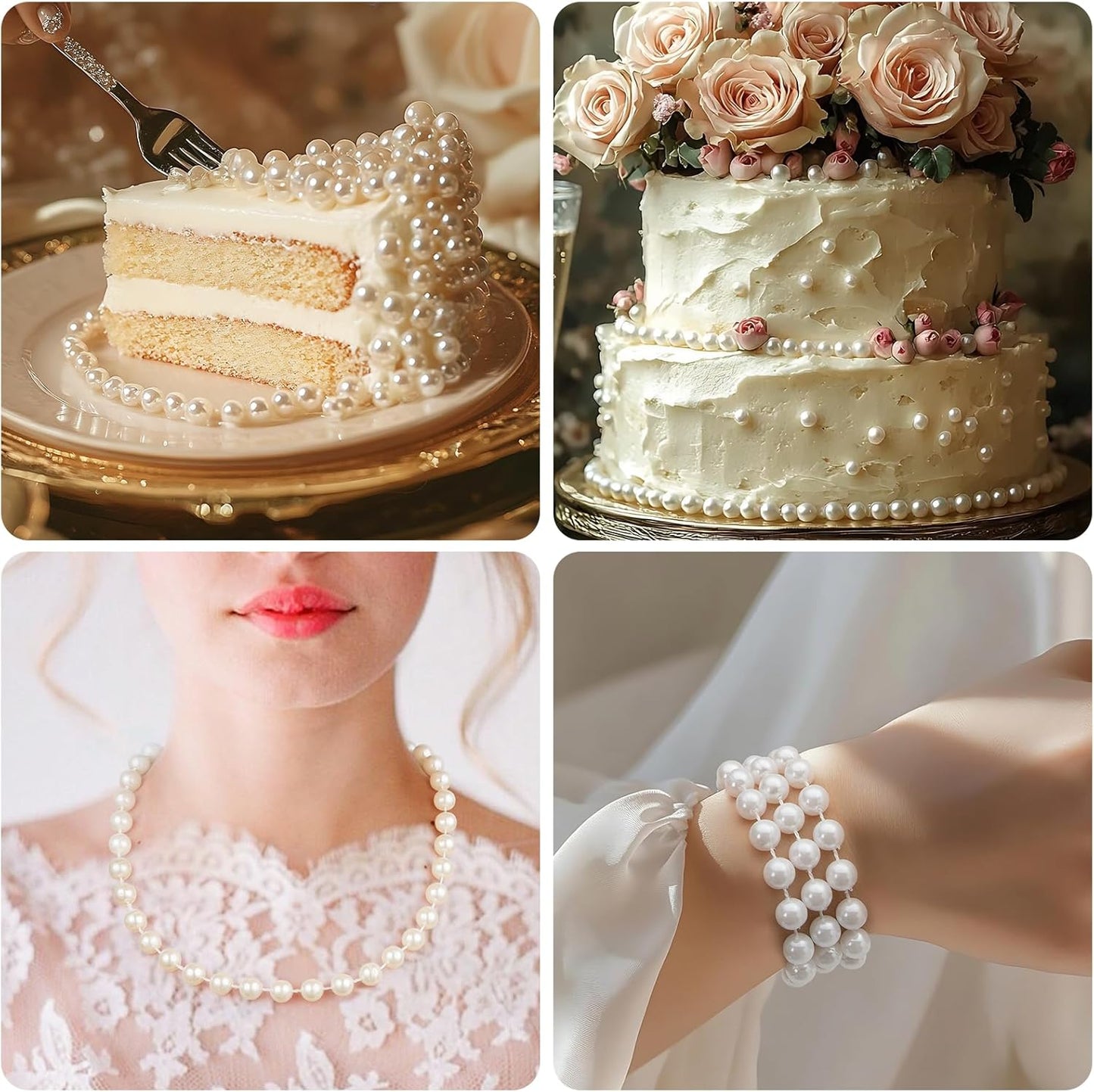 164 Feet Faux Pearl Beads Garland 3mm Craft String Pearls for Wedding Centerpiece Christmas Tree and Flowers Decoration DIY(Ivory)