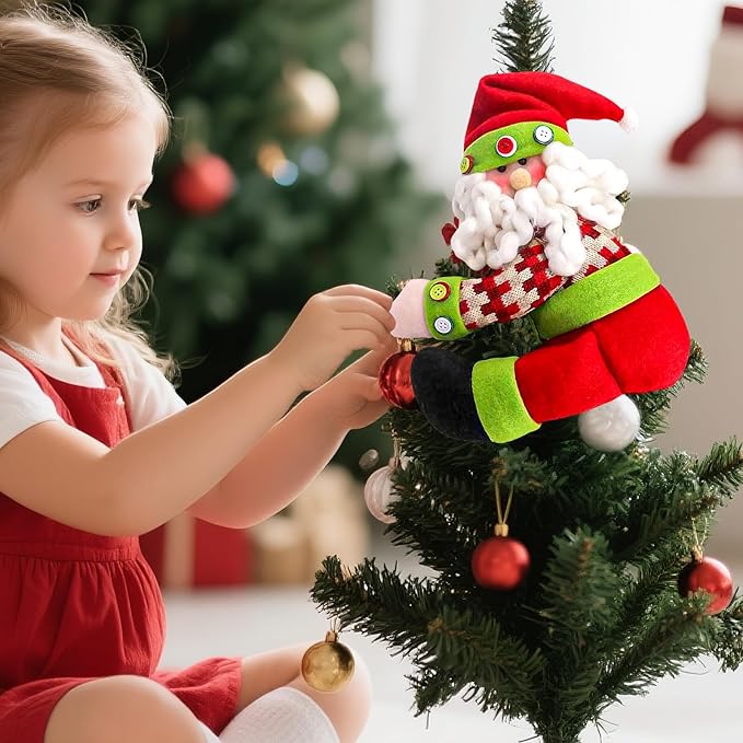 Gingerbread Man Christmas Tree Topper Santa Claus Christmas Decoration,2 Pack Cute Tree Topper Xmas Curtain Wine Bottle Staircase Guardrail Ornament for Xmas New Year(Gingerbread Man & Santa)