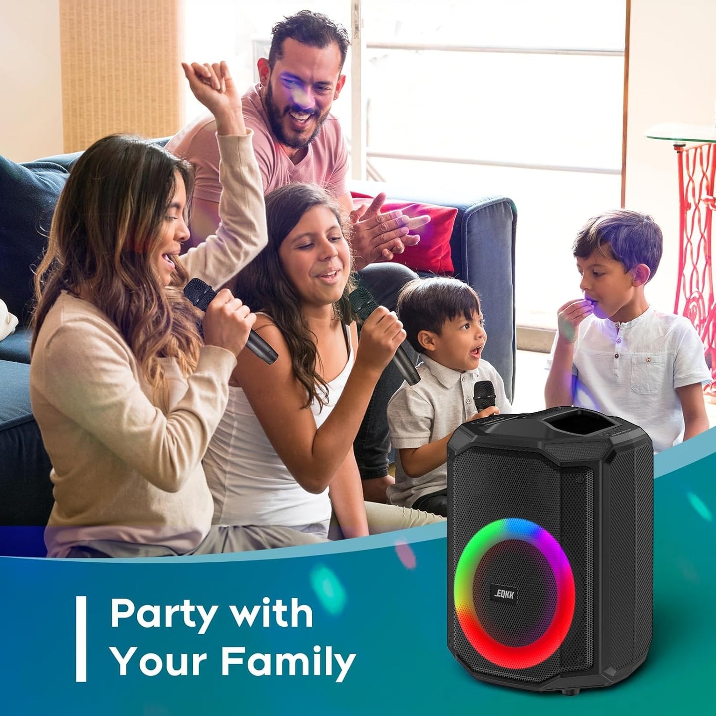 Portable Karaoke Machine for Adults, Bluetooth Speaker with 2 Wireless Microphones New PA System Bluetooth 5.3 Karaoke System with DJ Light for Party and Gatherings (Karaoke)