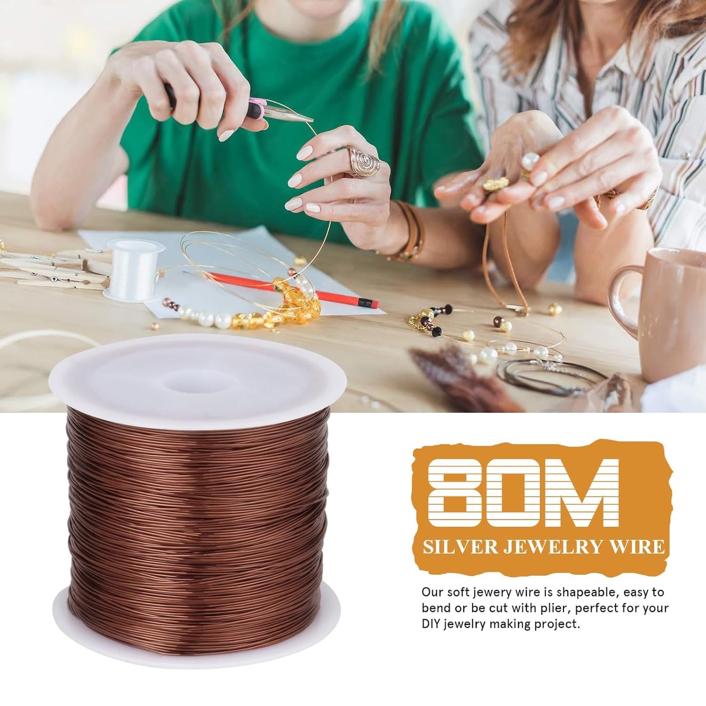 262FT Jewelry Wire 24 Gauge Tarnish-Resistant Copper Beading Wires Roll Bulk for DIY Crafts Jewelry Making, Red Brown