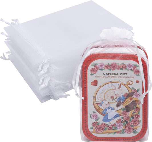 50 PACK White Organza Bags 6x9 In, Mesh Gift Bags Mesh Bag Drawstring Mesh Bag Jewelry Pouch for Party Favor