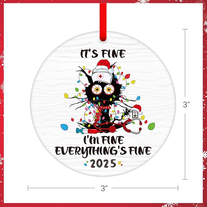 PETCEE Funny Cat Christmas Ornament 2025 - Everything's Fine Ornaments Hanging Decoration Black Cat Fire Ornaments for Christmas Tree Funny Commemorative Ornament