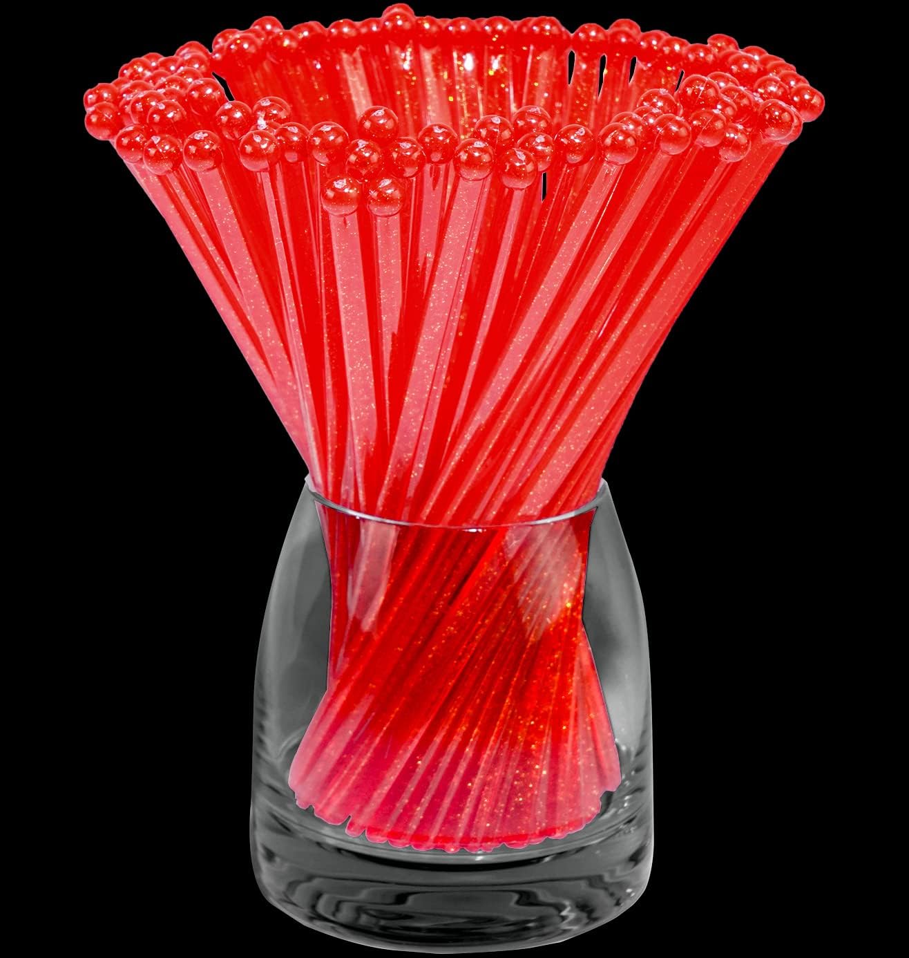 50-PCS Christmas Red Glitter Plastic Swizzle Sticks, Crystal Cake Pops, Cocktail Coffee Drink Stirrers, Stir Sticks for Christmas Party, 7.24 Inch