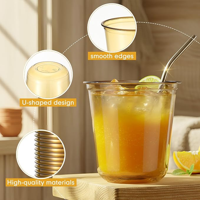 Disposable Stemless Glasses 12oz Crystal Plastic Wine Glasses Clear Classic Pet Cup for Meeting Weddings Birthdays Cocktail Christmas Party Supplies(Gold,100 Pcs)