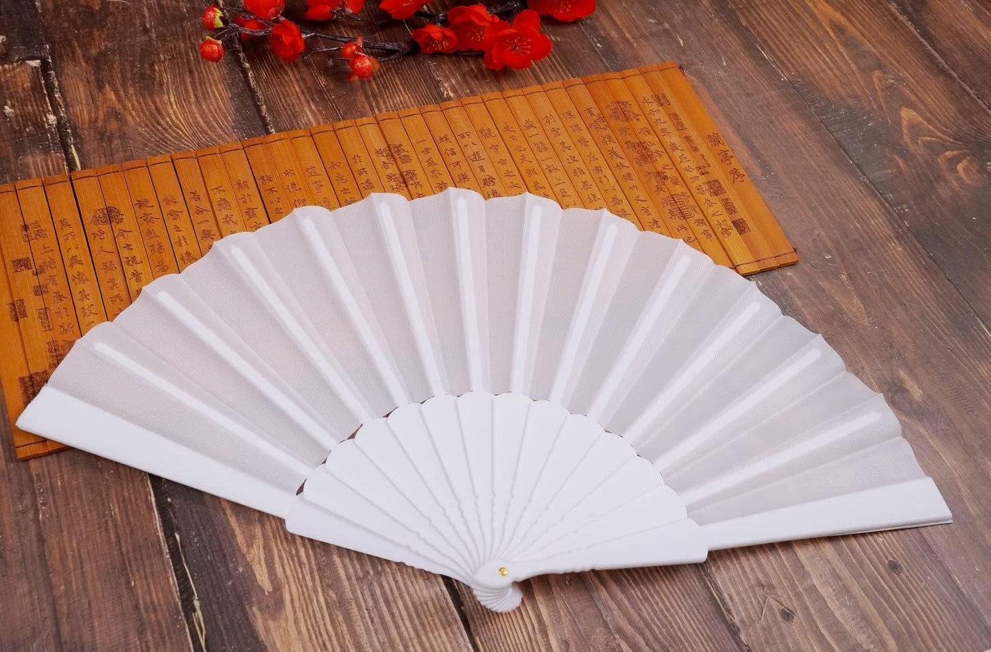 HUNANBANG 1 Dozen 12 Pieces Folding Hand Fans Church Wedding Gift, Party Favors, DIY Decoration Gift Size9 Wholesale 12pack (White 12pcs)