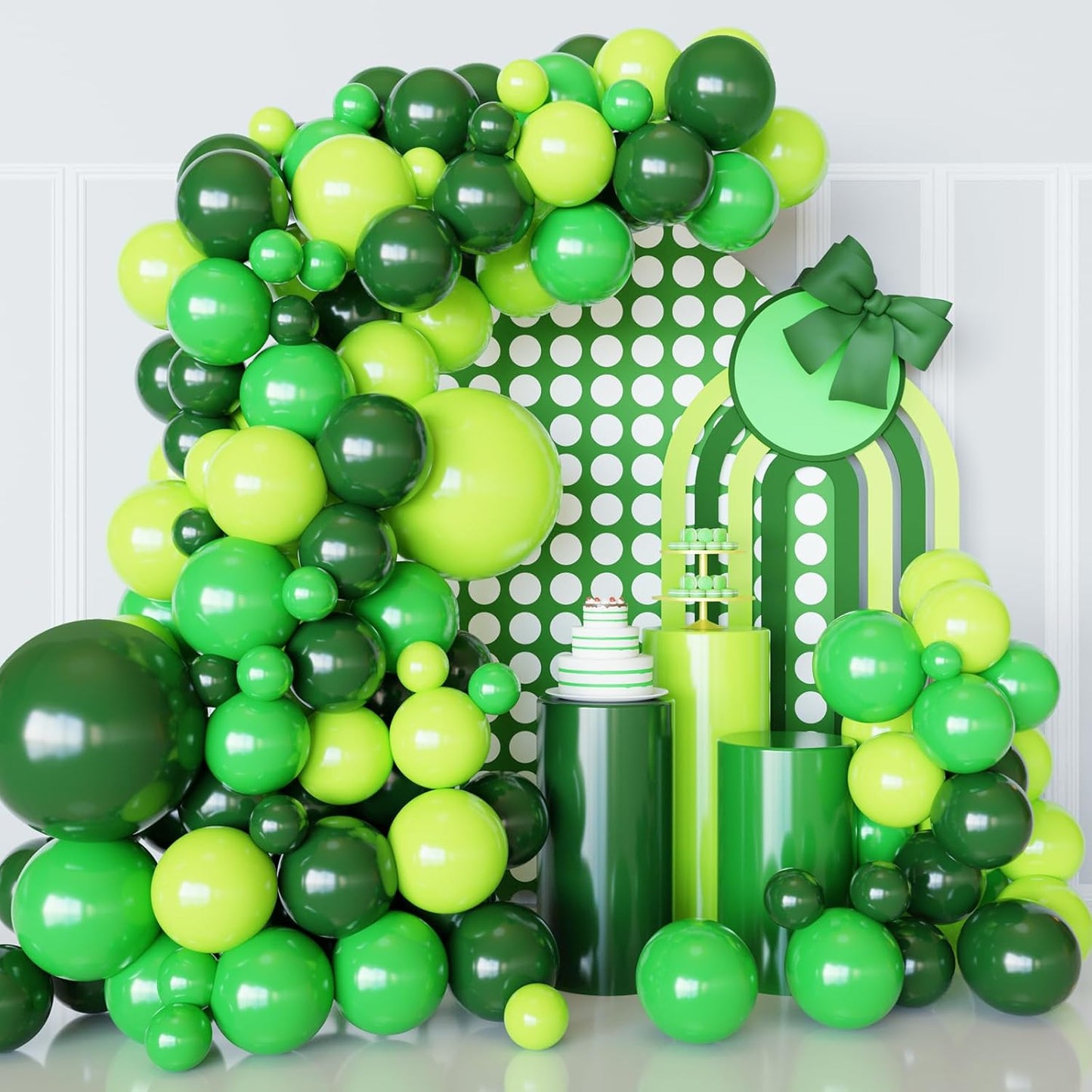 Green Balloons Arch Garland Kit, 98pcs Green Balloon Difference Sizes Latex Balloons with 16ft Tape Strip & Dot Glue for Birthday Baby Shower Jungle Safari St. Patrick's Day Decoration