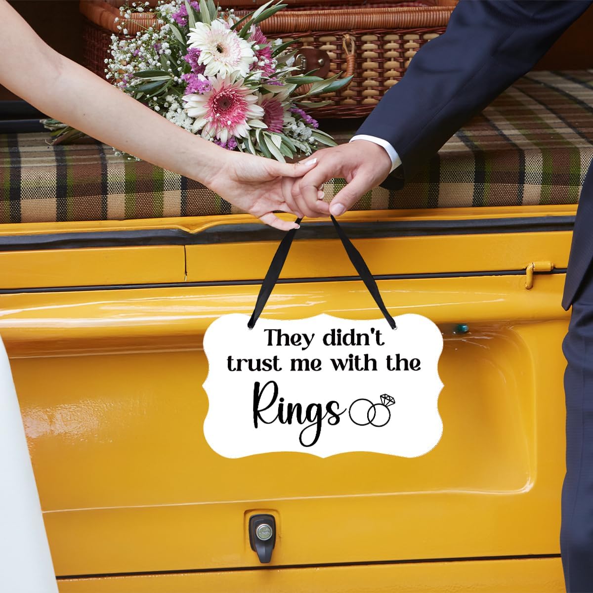 Acrylic Wedding Sign, Ring Bearer Sign, for Rustic Wedding Decor Signs, Acrylic Wall Art With Ribbon for Chairs Weddings Reception Decor and Event Party - They didn't Trust Me with The Rings (White)