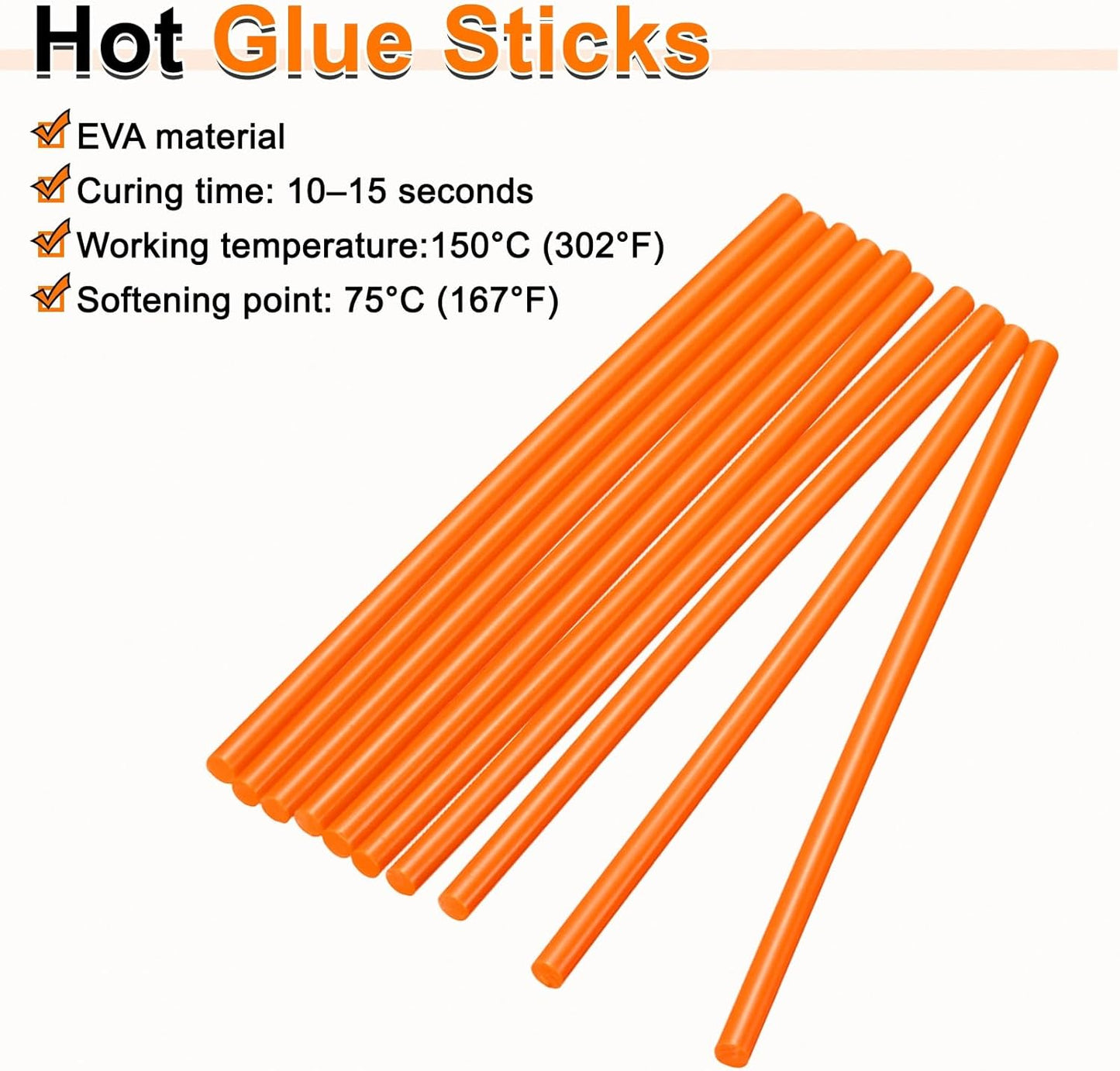 HARFINGTON 10pcs Hot Glue Sticks 0.28" Dia x 3.94" Long EVA Mini Hot Melt Adhesive Glue Stick for Hot Melt Gun Wood Plastic Glass Flowers Fabrics Foam, Orange