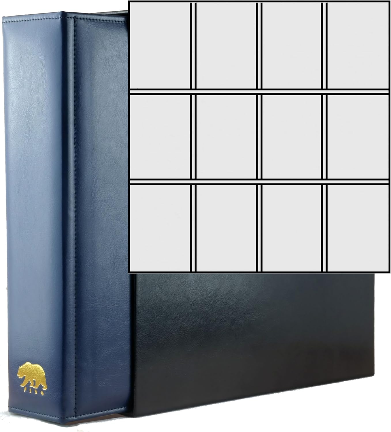 Ursae Minoris Estate Library Deluxe 4 Q-Ring Large Format Binder for Up to 2400 Sports/Trading Cards - Deep Blue with Black Slipcase