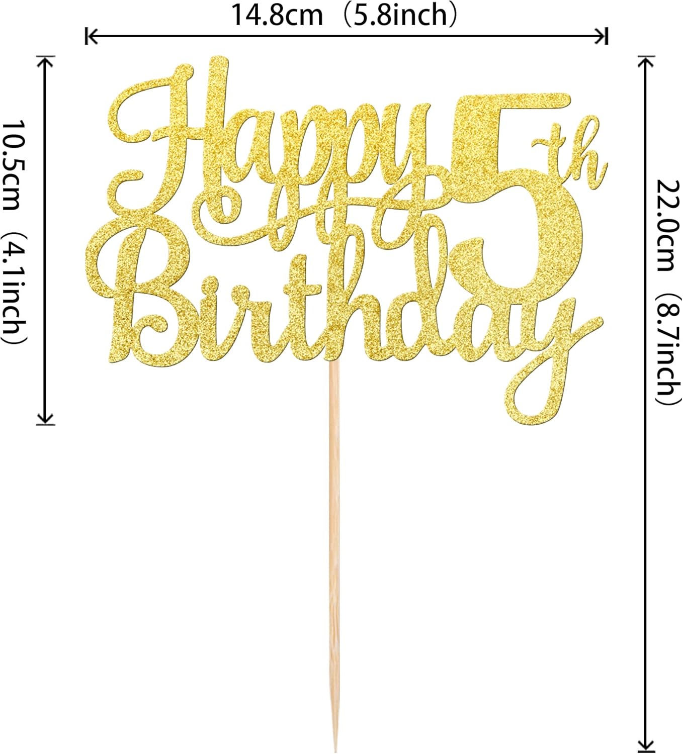 1 PCS Happy 5th Birthday Cake Topper - Gold Glitter Cheers to 5 Years - Fabulous Cake Decoration for 5th Birthday Theme Party