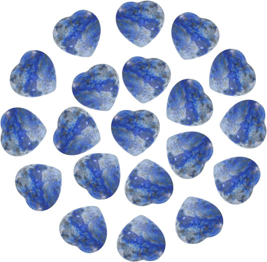 PATIKIL 20 Pcs Natural Heart Shaped Crystal Stone, 0.6 Inch Mini Polished Love Gemstone Crystal, Pocket Rock Engraved Worry Stones for Women Gifts Meditation, Dark Blue