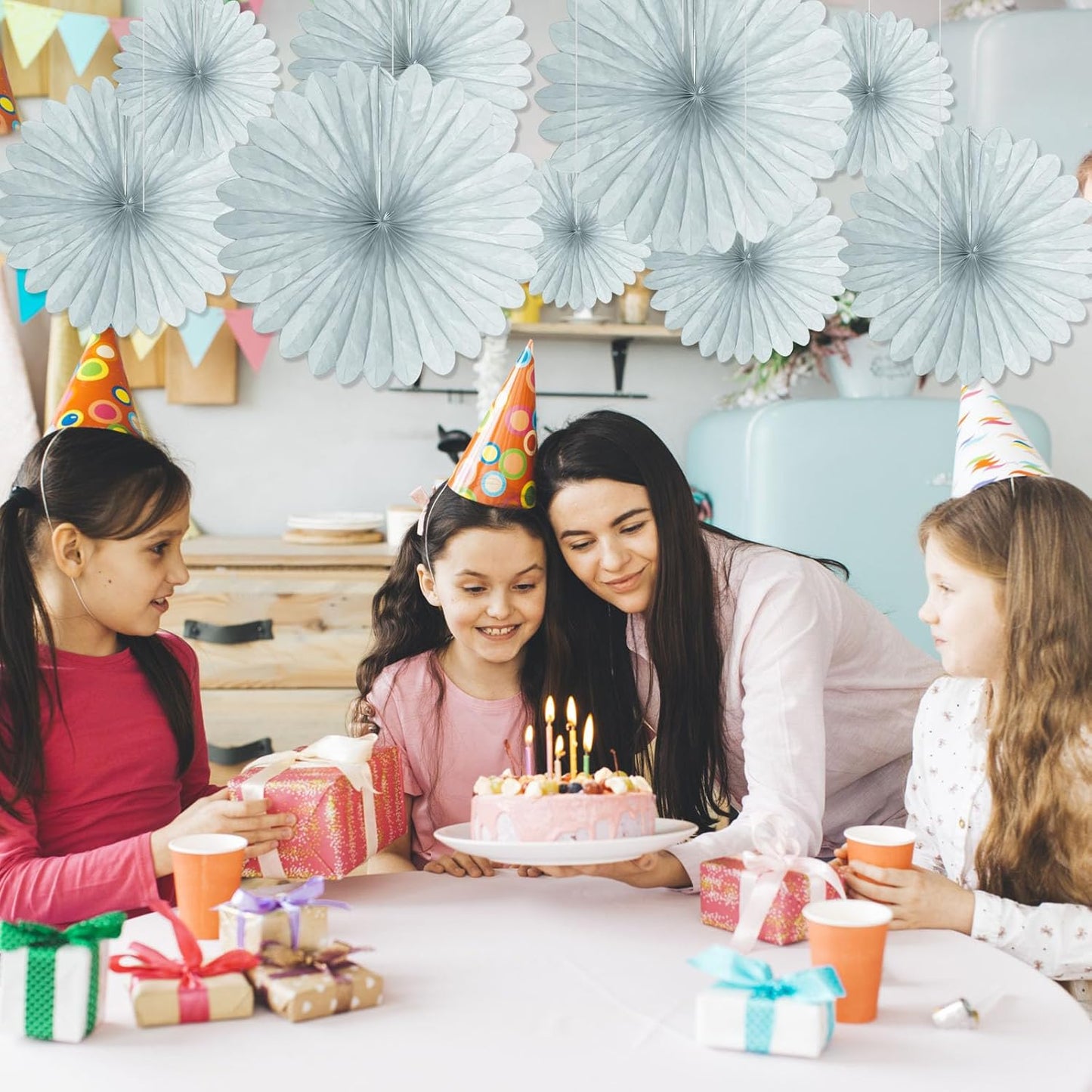 20 Pcs Gray Hanging Paper Fan, Round Paper Fans Decorations Set for Weddings, Birthdays, Engagement, BridaShower, Baby Shower Event, Graduation, Ceiling Party Supplies Decor